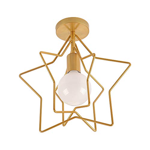 Artpad - Lámpara de techo LED para interiores, lámparas de techo creativas E27 (bombilla no incluida), pantalla retro de metal dorado, 220V, para dormitorio, comedor, sala de niños, baño, bar