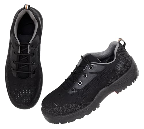 Image of BLACK+DECKER Flyknit Black & Grey Sporty Design Safety Shoes for Men | Antistatic, Antislip & Lightweight | Single Density | Fiber Toe | BXWB0187IN-FN | Size-06