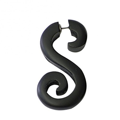 Chic-Net Madera tribal pendiente en forma de S Sono correa de acero inoxidable negro Fake Piercing espiral Orgánica 1 mm