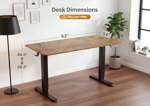 Image of YDN Electric Standing Desk Adjustable Height, 63 x 24 Inches Sit Stand up Desk with Memory Presets & Cable Management, Home Office Desk for Office & Computer Workstation, Black Frame /Rustic Brown Top