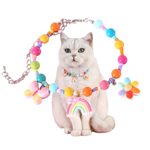 Collar de gato con perlas y diseño arcoíris para mascotas pequeñas 2