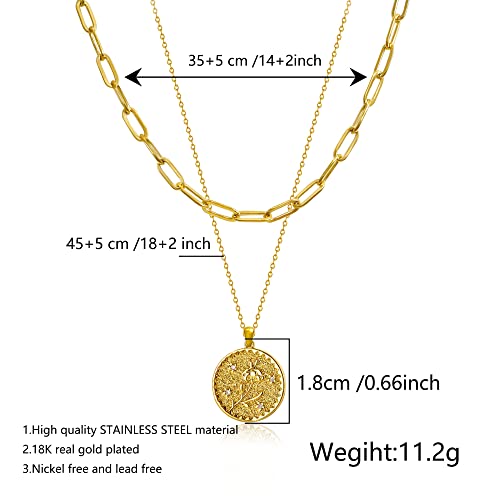 Birth Flower Necklace For Women Girls Layered Choker Necklace 18K Gold Engraved Floral Dainty Birth Month Flower Disc Charm Necklace Personalized Jewelry Birthday Gift For Her (February Violet) #TOP2