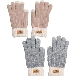 sanvpwsan 2 Pairs Women Winter Touch Screen Gloves, Thermal Knitted Gloves for Women, Elastic Warm Touchscreen Smartphone Glove for Cycling Working Driving Running Outdoor Activities