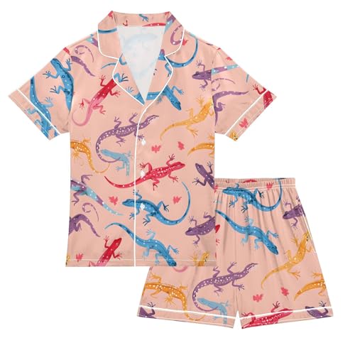 Colorful Lizards Pajamas Set Summer Button Down Sleepwear Pjs Sets Comfy Loungewear