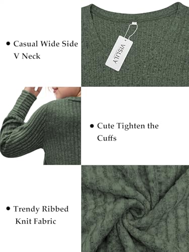VISLILY Womens-Plus-Size-Dressy-Tops Casual V Neck Long Sleeve Shirts Lightweight Knit Sweaters Comfy Tunics Blouses XL-5XL4