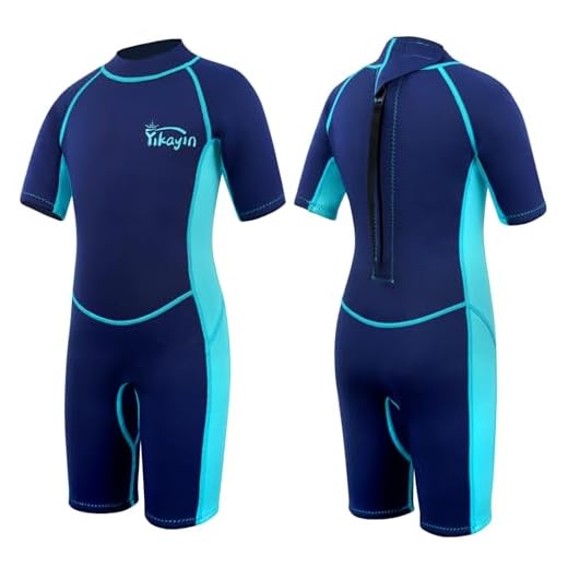 Yikayin Neoprenanzug Kinder Kurz, 2.5mm Neopren Shorty für Jungen Mädchen, Thermo UV Schwimmanzug Rückenreißverschluss zum Schwimmkurs, Tauchen, Surfen, Schnorcheln - Blau L