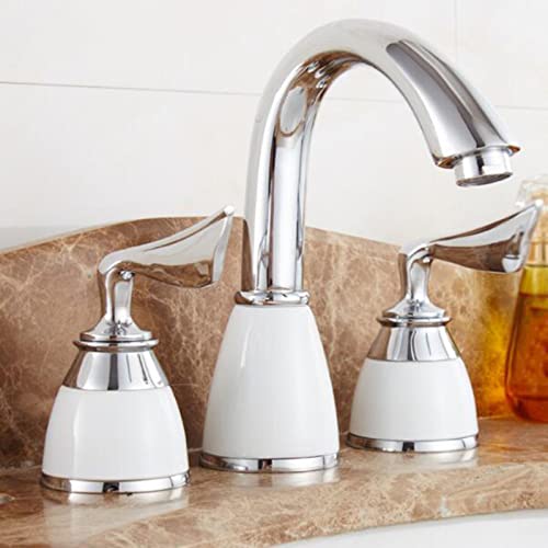 Waschtischarmatur 3 Loch, Mischbatterie Bad Messing Wasser Heiß und Kalt Waschbeckenarmatur-Chrom Cover