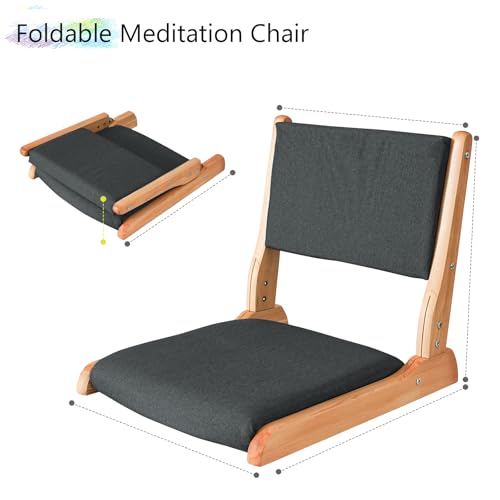 Image of Japanese Floor Chair with Back Support, Foldable Meditation Chair, Legless Tatami Chair with Cushion, Floor Seat for Living Room, Bedroom, Bay Window (2, Black)