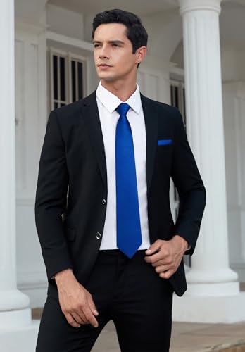 Image of HISDERN Mens Tie Set Classic Woven Ties and Pocket Square Cufflinks Set Formal Business Wedding Neckties Handkerchief
