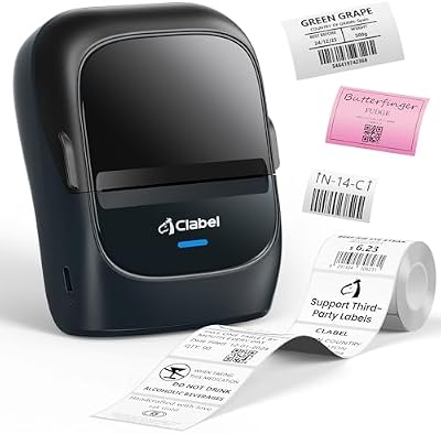 CLABEL Impresora Etiquetas Autoadhesivas, 221B Mini Termica Etiquetadora Adhesivas Bluetooth Portátil Label Printer Compatible con iOS y Android para Oficina Tienda Hogar con Etiqueta 50×30mm(Azul)
