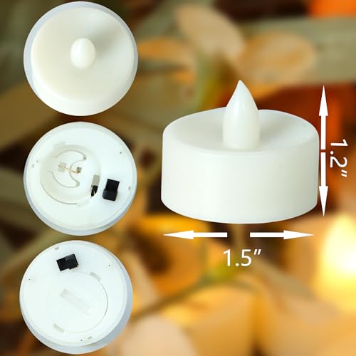 Image of CANDLE CHOICE Battery Operated Flameless Tea Lights Bright Flickering LED Tealight Candles for Wedding Table Centerpieces Halloween Thanksgiving Christmas Decoration Batteries Incl Amber Light 12 Pack