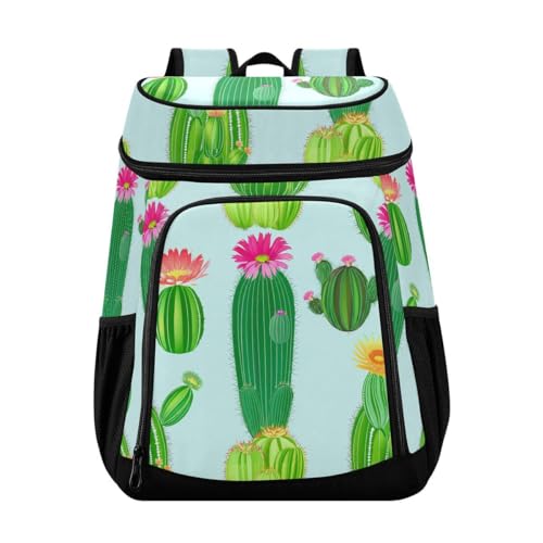 Cactus Plant Blue Cooler Backpack Leakproof Insulated Lunch Cooler Bag 30 Cans Camping Backpacks for Road Trip Picnic Beach