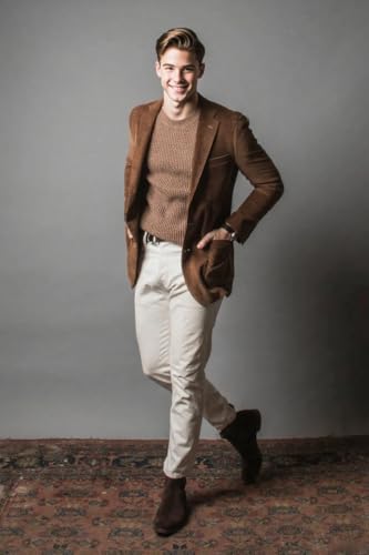 VENNYNG Men's Corduroy 3-Piece Suit Vintage Style Fall Wedding Suit Jacket Vest Pant Set Tailored Fit4