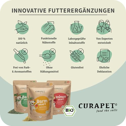 Bio Spirulina-Mix Pulver für Hunde – CURAPET – zur ernährungsphysiologischen Unterstützung Einer ausgewogenen Fütterung, Barf geeignet, mit Shiitake, Moringa, Chlorophyll & Vitamin E – 200 g