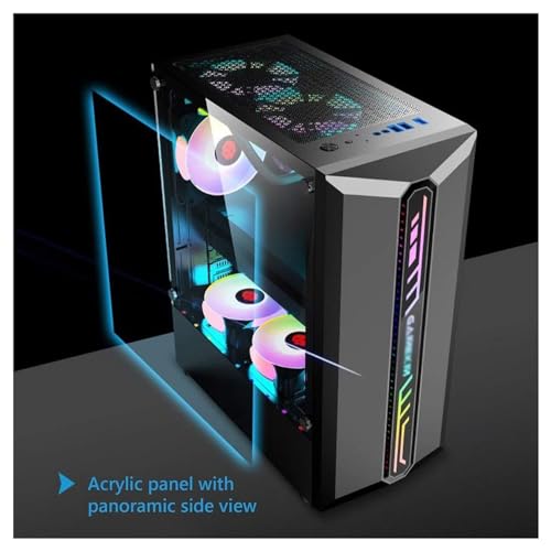 Gabinete XLTFUC Mid-Tower para computadora compatible con ATX y Micro-ATX, admite 8 ventiladores ARGB, USB2.0-USB3.0-HD Audio, panel lateral de vidrio templado, soporte para enfriamiento por agua (Negro) miniatura 4