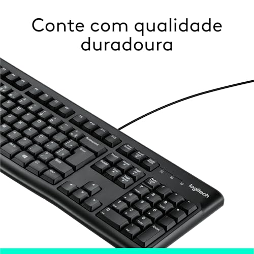 Teclado com fio USB Logitech K120, Resistente à Respingos, Barra de Espaço Curva, Compatível com PC e Notebook, Layout ABNT2 glide