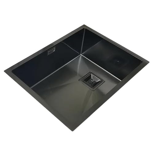 Pqlxjjyur 55X40cm A Matte Black Kitchen Sink Above Counter Or Udermount Sinks Vegetable Washing Basin Stainless Steel Single Bowl Easy To Clean Maintain(55X40cm A)