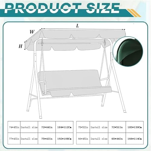 Waterproof Porch Swing Canopy Replacement - Anti-UV 300D Heavy-Duty Rip-Proof Garden Hammock Top Cover for Outdoor Patio, Yard, Seat (74x45 in, Green)