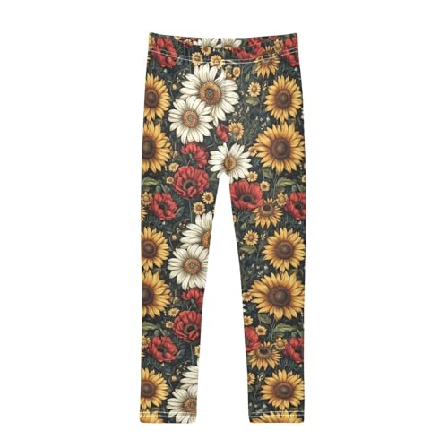 Girls Leggings Sunflower Daisy Poppy Flower Soft Toddler Leggings for Girls Kids Pants Size 4T-10T