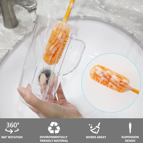 Image of 15.7 inch Silicone Bottle Brush, ddLUCK Water Bottle Cleaner Brush for Stanley, Hydroflasks, Glass, Thermos Sports Bottle, Vase and Glassware, Bottle Brush Cleaner for Narrow Neck Containers (Orange)