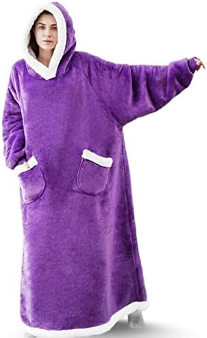 EAHOME Extra Long Hoodie Blanket Sweatshirt 3XL for Women Men 1pcs, Super Warm and Cozy Big Blanket Hoodie, Wearable Flannel Blanket with Sleeves and Pocket Dark Grey