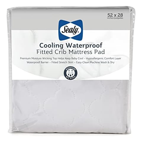 Sealy Cooling Waterproof Fitted Toddler Bed and Baby Crib Mattress Pad Cover Protector Cover