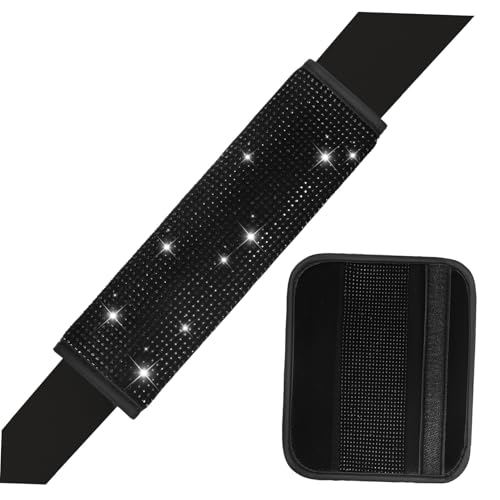 CVUTOVO 2 pezzi Cuscinetti per Cintura di Sicurezza Auto in Pelle Microfibra con Strass Nero Protezione per Spalle Facili da Installare per Accessori Auto Femminili