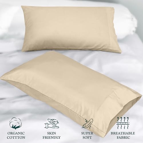 Image of ROYALE LINENS 300 Thread Count 100% Long Staple Combed Cotton Pillowcases Set of 2 - Ultra Soft - Queen Bed Pillow Cover - 20 inchx30 inch - Breathable, Cool & Crisp Percale Cream Pillow Cases (Queen, Cream)