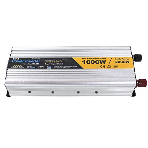 Elinz 1000W / 2000W 12V-240V Power Inverter Modified Sine Wave Camping Caravan Boat 2 Years Wty USB, >90% Efficiency, Compact, High Voltage Input Protection