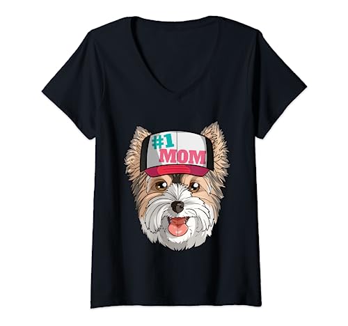 Mujer Biewer Yorkshire Terrier #1 Regalo para el Día de la Madre para mamá Camiseta Cuello V