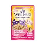 Wellness Appetizing Entrées Shredded Adult Wet Cat Food, Natural, Protein-Rich, Grain Free, 2.8 Ounce Pouch, 8 Pack (Chicken & Duck Recipe)