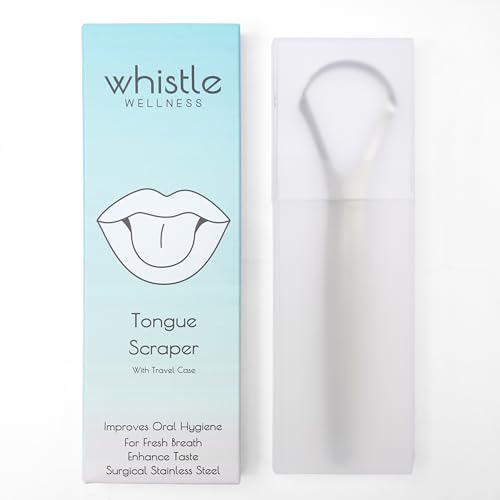 Whistle Wellness Tongue Scraper with Case Tongue Cleaner Cure Bad Breath Tongue Cleaners Stainless Steel Metal Tongue Scrapers for Adults Fresher Breath in Seconds