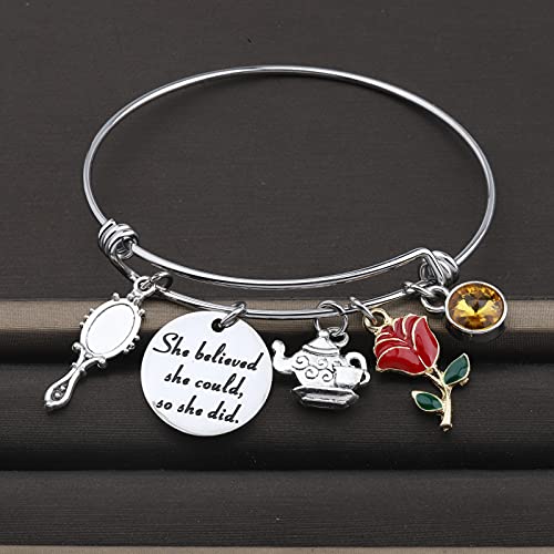Faadbuk Movie Inspired Bracelet She Believed She Could So She Did Belle Princess Jewelry Inspiration Gift For Her (Beauty And The Beast Bracelet) #TOP4