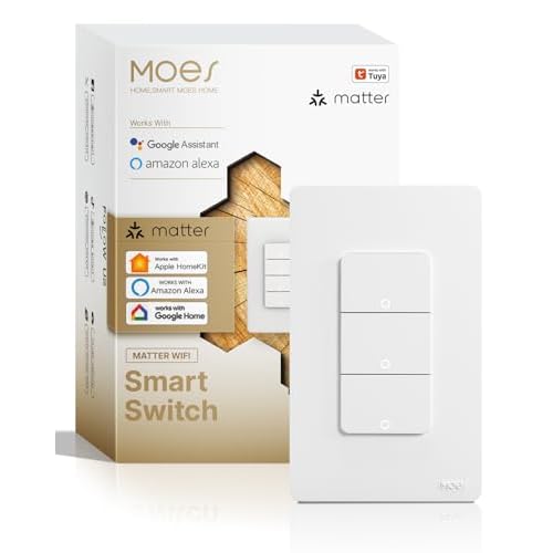 MOES Matter-WiFi 3 Gang Light Switches, Smart Triple Single Pole Switch, Netural Wire Required, 2.4GHz Switch Combo Compatible with Alexa Google Assistant, Remote Control Matter 3 Gang Switc