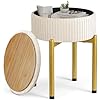 Memobarco 18-Inch Velvet Vanity Stool Chair with Storage, Vanity Bench with 4 Golden Metal Legs & Anti-Slip Adjustable Feet,Round Storage Ottoman Stool with Removable Soft Padded Seat, Beige