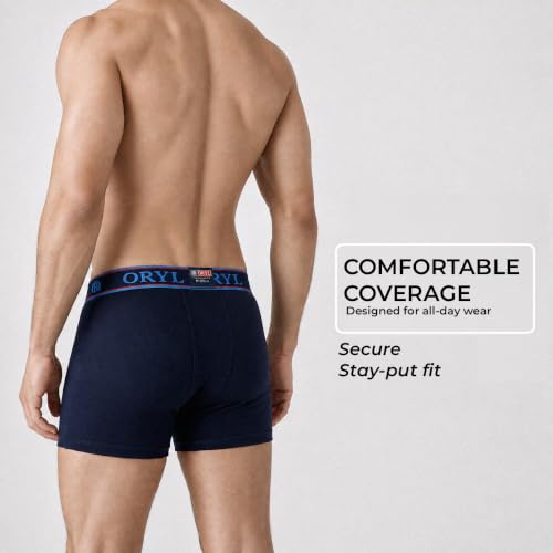 Image of ORYL Men's 100% Cotton Solid Boxer Briefs | Soft Comfort Waistband | Functional Fly | Breathable Everyday Underwear | Pack of 2