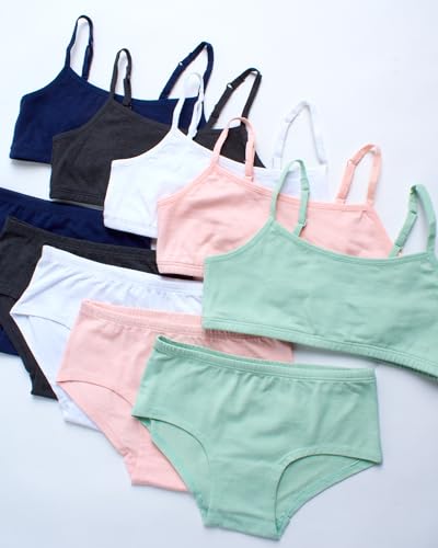 Rene Rofe Girls Underwear Set - 10 Piece Cotton Cami Bralette & Hipster Briefs Matching Training Bras & Panty Set (7-14)3