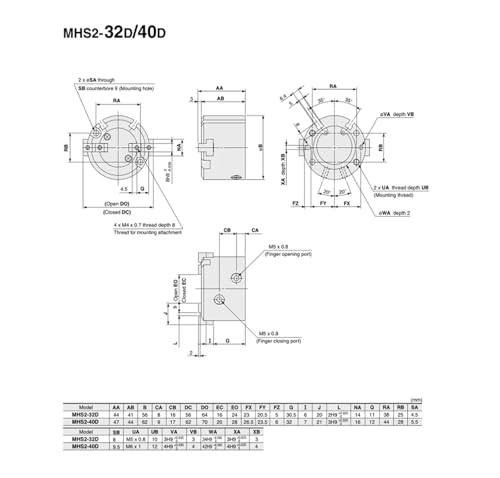 Pince pneumatique à 4 doigts MHS4-40D vérin double action - 5