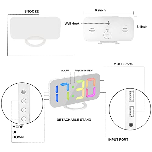 Szelam Digital Alarm Clock,Led And Mirror Clocks Large Display,With Dual Usb Charger Ports,12/24H,Auto Dimming,Modern Desk Clock For Bedroom Home Office Decor- Multicolor #TOP4