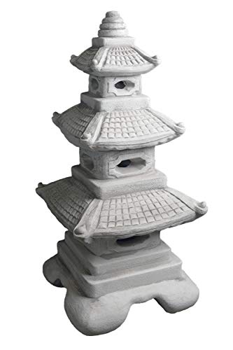 gartendekoparadies.de Riesige japanische Steinpagode Steinlaterne, H. 87 cm, 107 kg, Grau, frostsicher aus Steinguss für Außenbereich