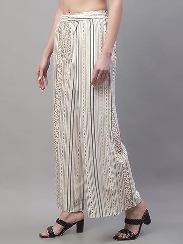 Pistaa's Women's Regular Fit High Rise Cotton Flair Printed Regular Palazzo