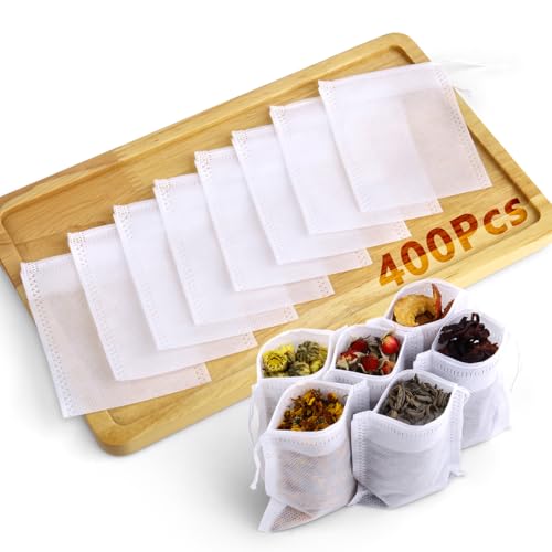 400Pcs Disposable Tea Bags for Loose Leaf Tea, Empty Tea Filter Bags for Cooking, Infuser Sachets for Spice, Coffee, Herb and More (3.54x2.75 Inch)