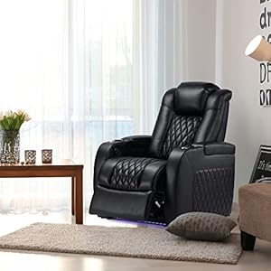 Home theater seating top grain leather recliner chair dual power movie gaming sofa electric headrest with tray table type c usb charge cup holders black  urban country home decor