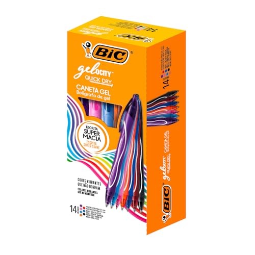 BIC, Caneta em Gel, Gelocity, Quick Dry, Ponta Fina, 7 Cores, 14 Unidades