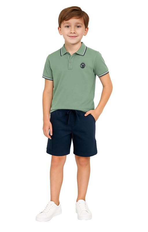 Image of Aventura Boys' Polo T-Shirt & Shorts Set 100% Cotton Bio-Washed Fabric Age 5-12 Years