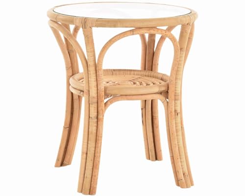 Krines Home Rattantisch klein Ø 56 cm mit Glasplatte Beistelltisch...