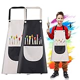 malkittel kinder baumwolle 【Exquisites Design】 Entworfen mit einem verstellbaren Nackengurt und Taillenbändern, mit einem Gummiband hinten für eine bessere Passform und hat eine große Tasche für die Wasser Stifte, Farben, Papierhandtücher und andere Gegenstände. Mit süßem Pinselmuster eignet sich dieses Schürzenset sowohl für Jungen als auch für Mädchen.