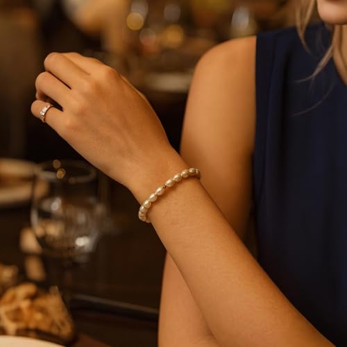 Bracelet élastique perles d'eau douce blanches bijoux femme PONDON - 3