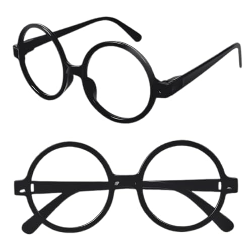 ZORVUJI Zauberer Brille Runde Nerd Brille für Kinder und Erwachsene 2 Stück Kostüm Zubehör ohne Gläser für Fasching Karneval Mottoparty Verkleidung