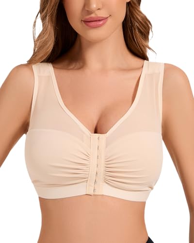 Front Close Wireless Bras for Women - Front Closure Posture Bra no Underwire- Back Support Minimizer Bra